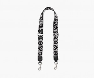 Marc Jacobs The Thin Outline Logo Webbing Bag Strap Black / Silver | Australia_MJ69796