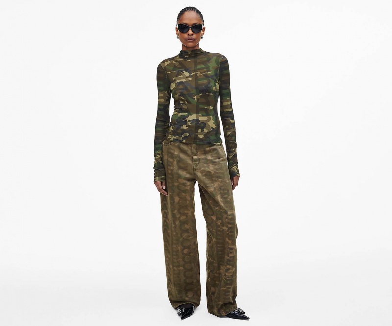 Marc Jacobs Camo Sheer Long Sleeve Tops Camo Multicolor | Australia_MJ10734