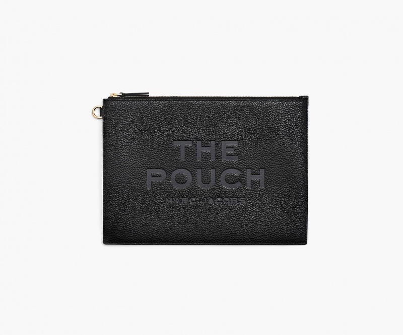 Marc Jacobs The Leather Large Pouch Wallets Black | Australia_MJ37216