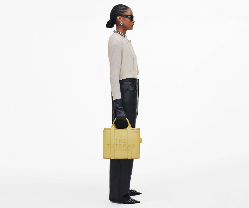 Marc Jacobs The Leather Medium Tote Bags Yellow | Australia_MJ87094