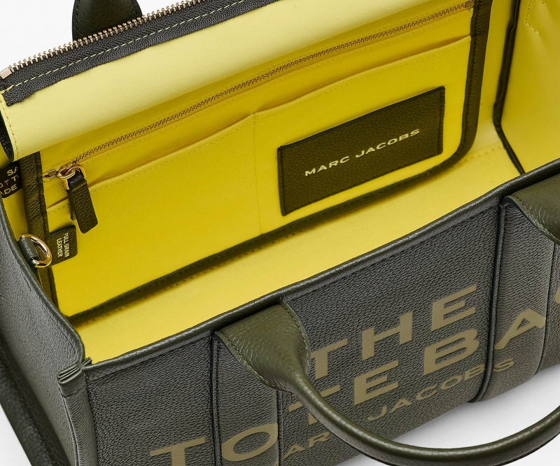 Marc Jacobs The Leather Medium Tote Bags Black Yellow | Australia_MJ46522