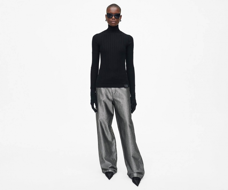 Marc Jacobs The Lightweight Ribbed Turtleneck Tops Black | Australia_MJ87927