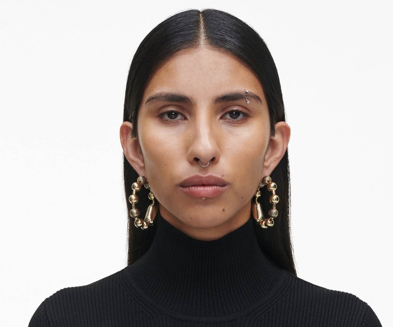 Marc Jacobs The Monogram Ball Chain Hoop Earrings Light Gold | Australia_MJ57659