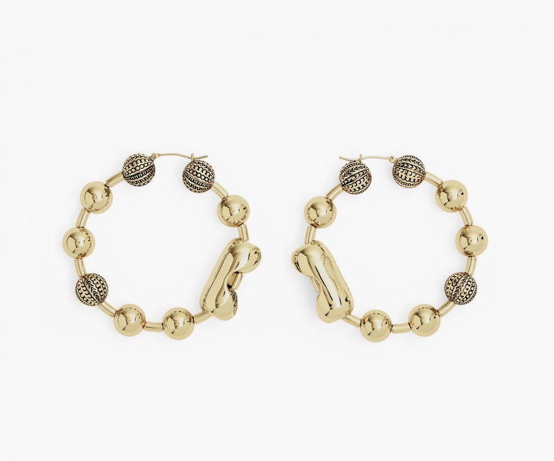 Marc Jacobs The Monogram Ball Chain Hoop Earrings Light Gold | Australia_MJ57659