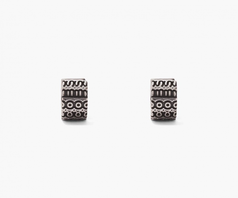 Marc Jacobs The Monogram Engraved Hoops Earrings Silver | Australia_MJ48774