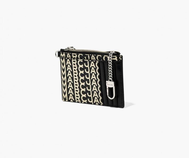 Marc Jacobs The Monogram Leather Top Zip Wallets Black / White | Australia_MJ36388