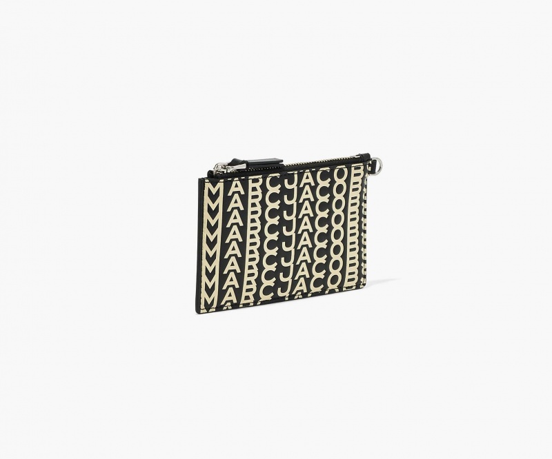 Marc Jacobs The Monogram Leather Top Zip Wallets Black / White | Australia_MJ36388