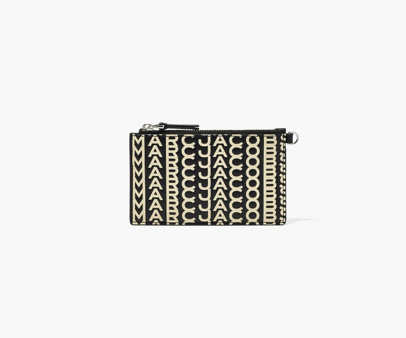 Marc Jacobs The Monogram Leather Top Zip Wallets Black / White | Australia_MJ36388