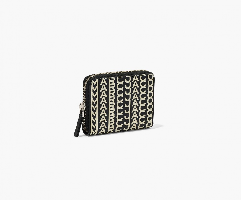 Marc Jacobs The Monogram Leather Zip Around Wallets Black / White | Australia_MJ77354