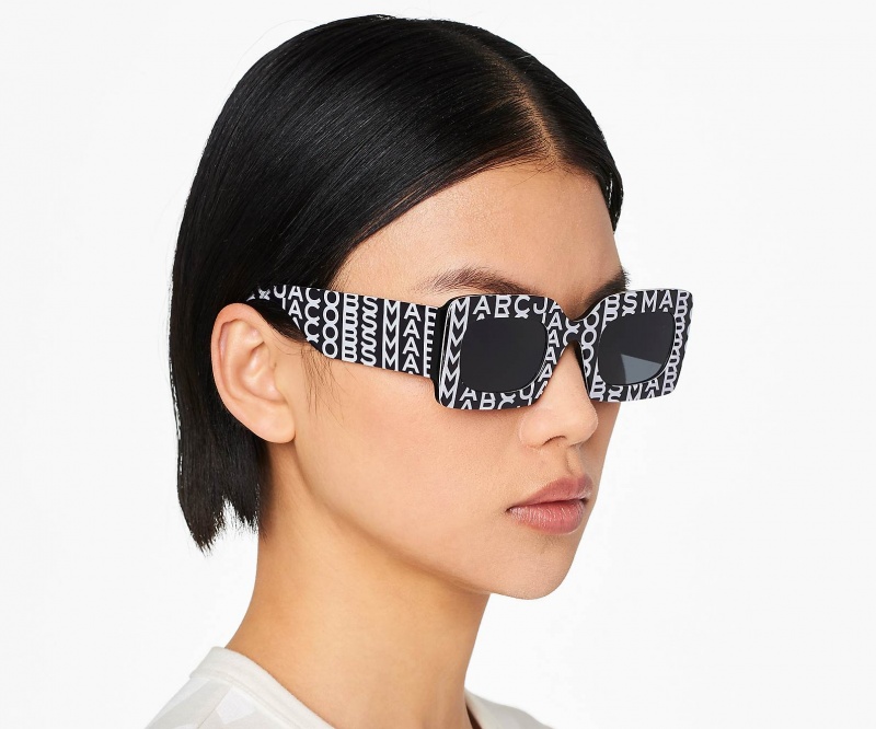 Marc Jacobs The Monogram Rectangular Sunglasses Black / White | Australia_MJ34473