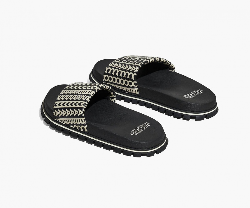 Marc Jacobs The Monogram Slide Sandals Black / White | Australia_MJ97826