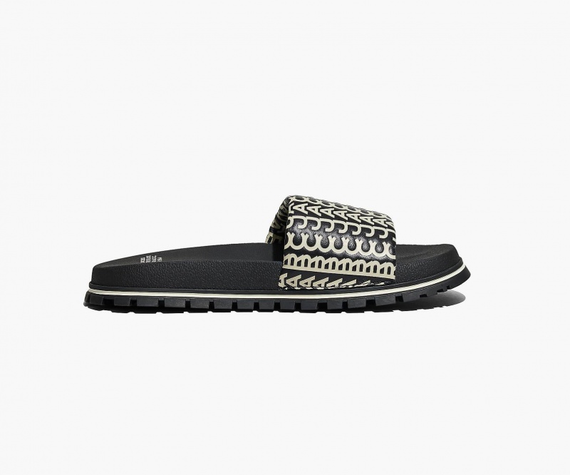 Marc Jacobs The Monogram Slide Sandals Black / White | Australia_MJ97826