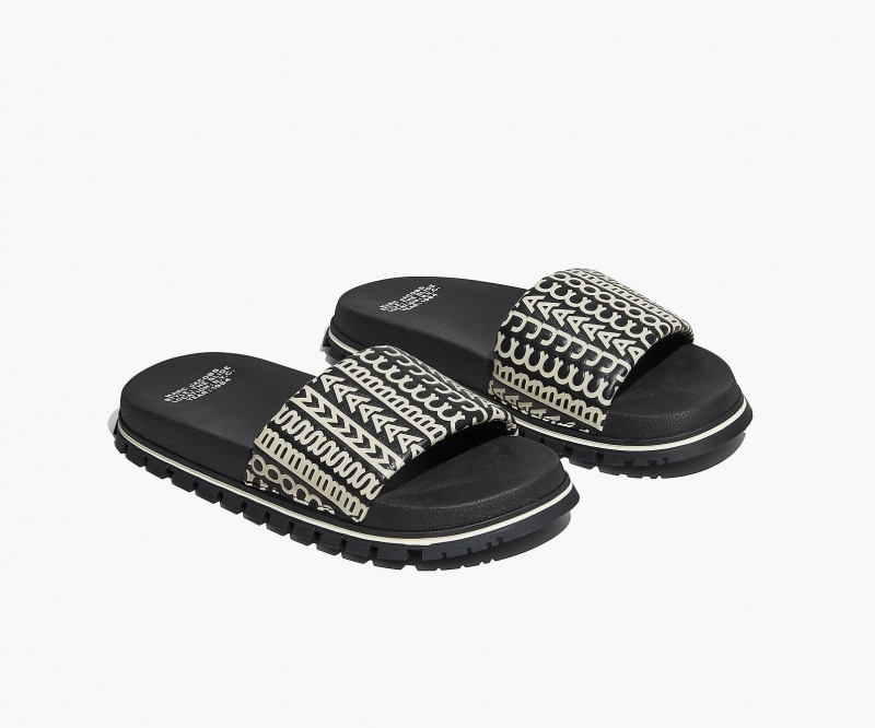 Marc Jacobs The Monogram Slide Sandals Black / White | Australia_MJ97826