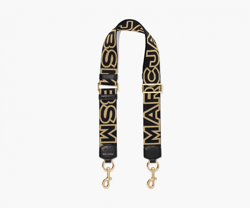 Marc Jacobs The Outline Logo Webbing Bag Strap Black / Gold | Australia_MJ31504