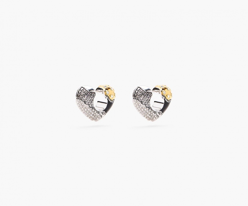 Marc Jacobs The Patchwork Heart Earrings Silver Multicolor | Australia_MJ25330