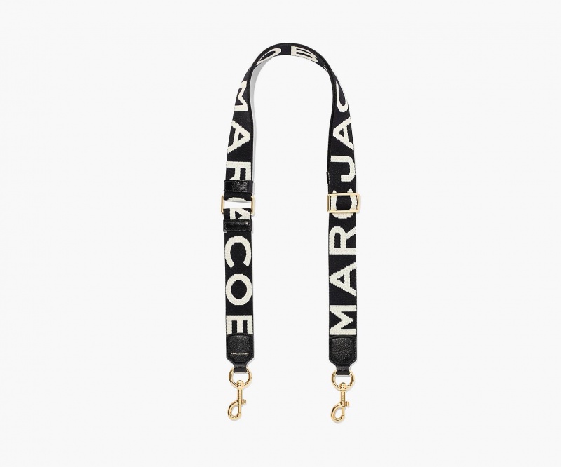 Marc Jacobs The Thin Logo Webbing Bag Strap Black / White | Australia_MJ17982