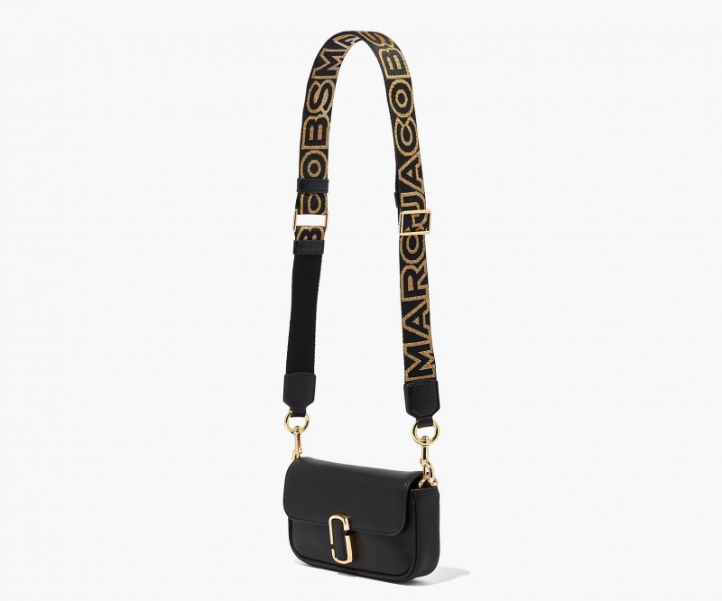 Marc Jacobs The Thin Outline Logo Webbing Bag Strap Black / Gold | Australia_MJ23566